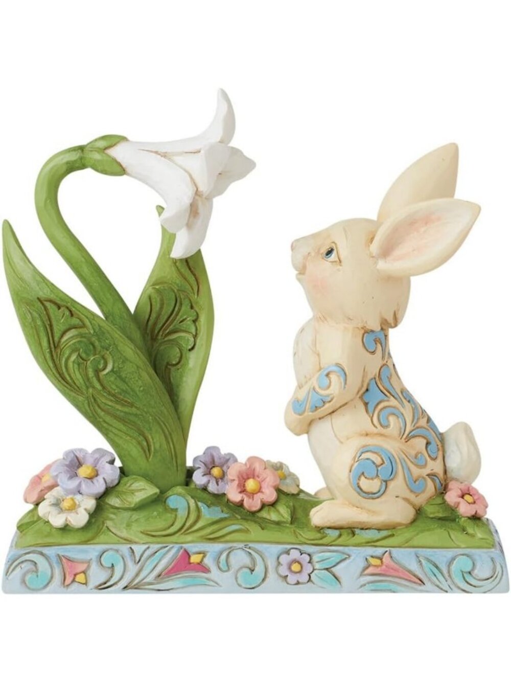 Handcrafted Bunny & Easter Lily Figurine - Stone Resin Collectible Home Decor